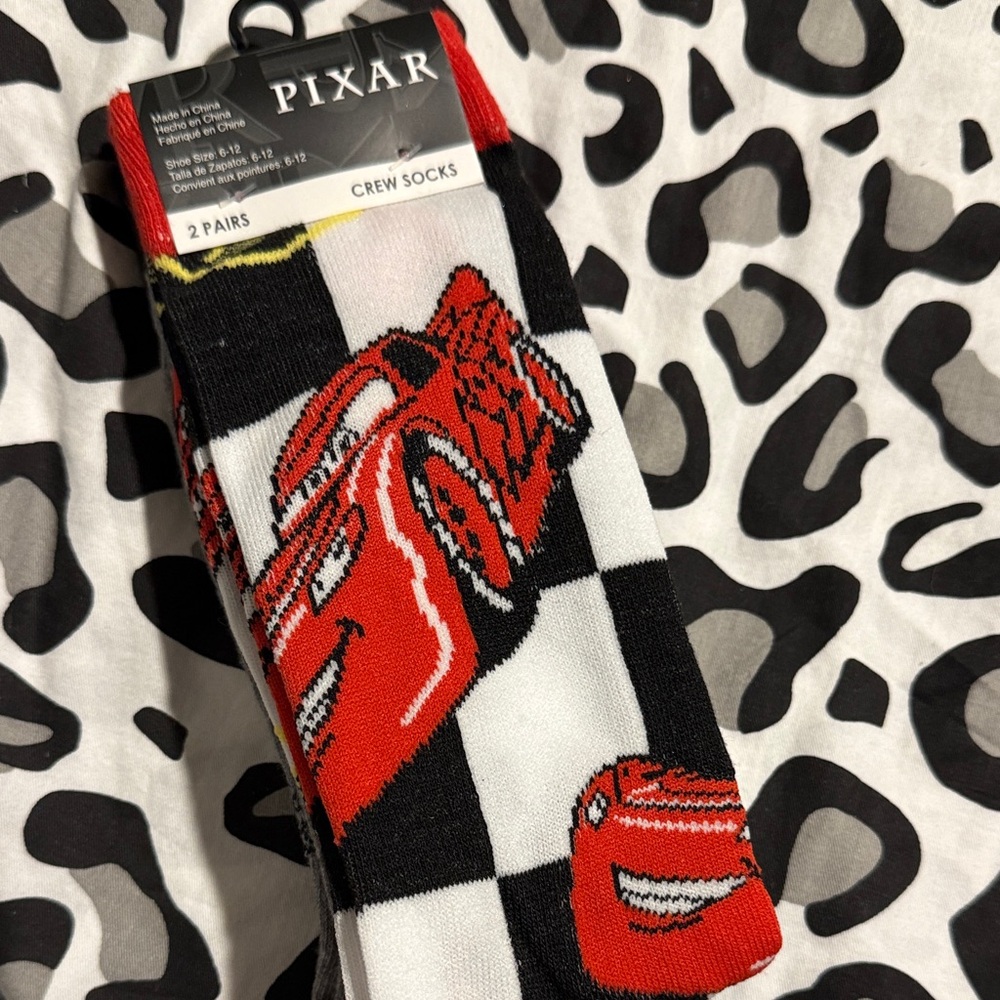 Disney Pixar Red and Black Cars Crew Socks
